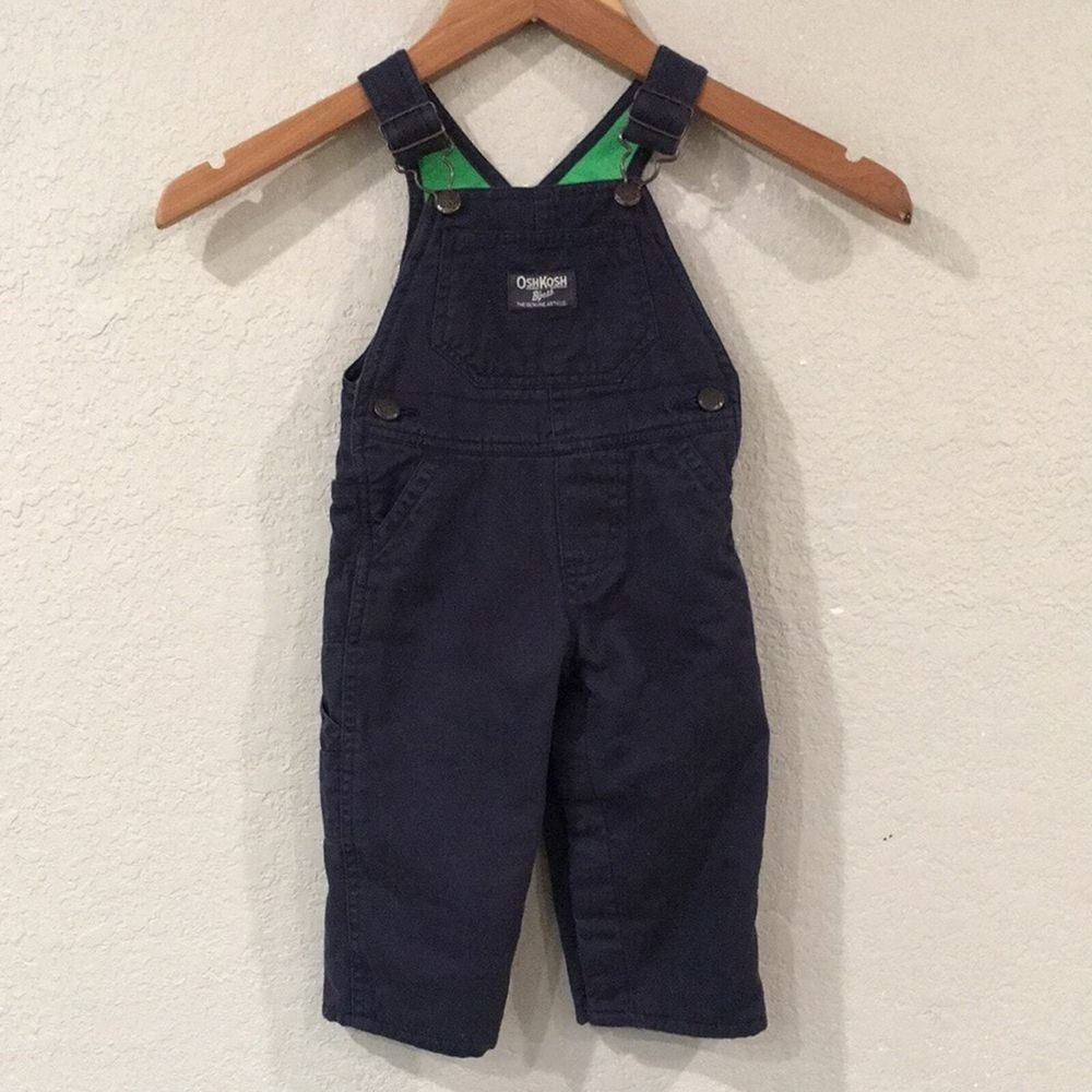 OshKosh Bgosh Overalls Baby 9 Months Navy Blue Fleece Lined Carpenter Bibs